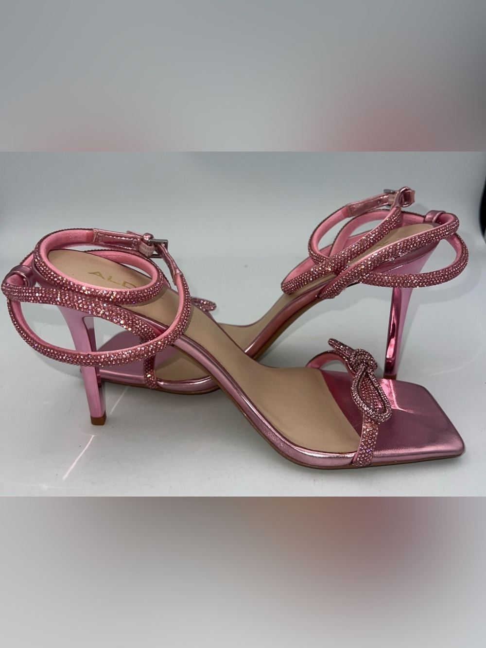 ALDO Barrona Pink Sandals Rhinestones Vegan Leather Heels Women’s Size 8 NWB - Picture 10 of 14